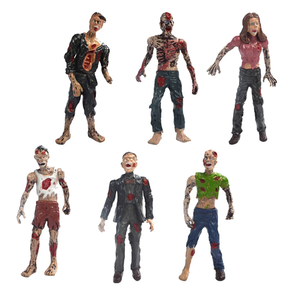 6pcs Zombie Figure Hand Paint Dead People Figurines Set for Achitectural Diorama