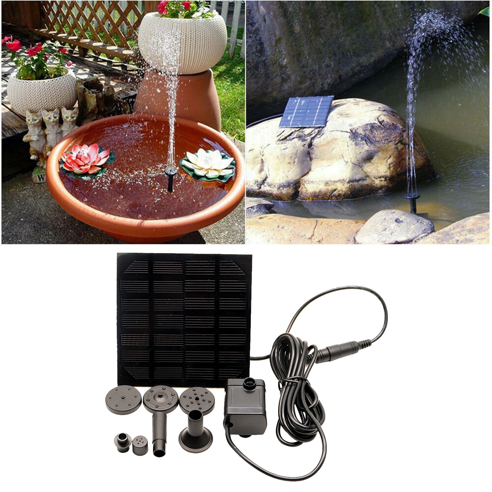 Solar Fountain with Panel Water Pump Solar Panel Kit for Birdbath Pool 6 Sprinkler Heads Solar Panel Power 1.5W