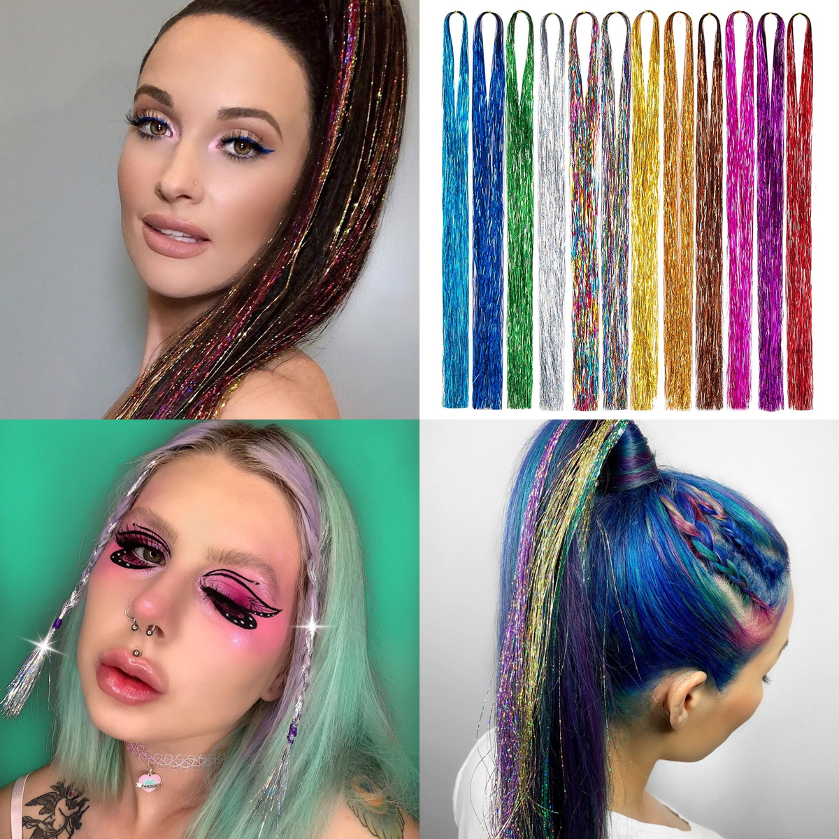 Best of 1PCS Holographic Hair Tinsel Shining Silver Professional Sparkle Heat-Resistant Silk Extensions 150Strands 20 Colors Reviews & Tips