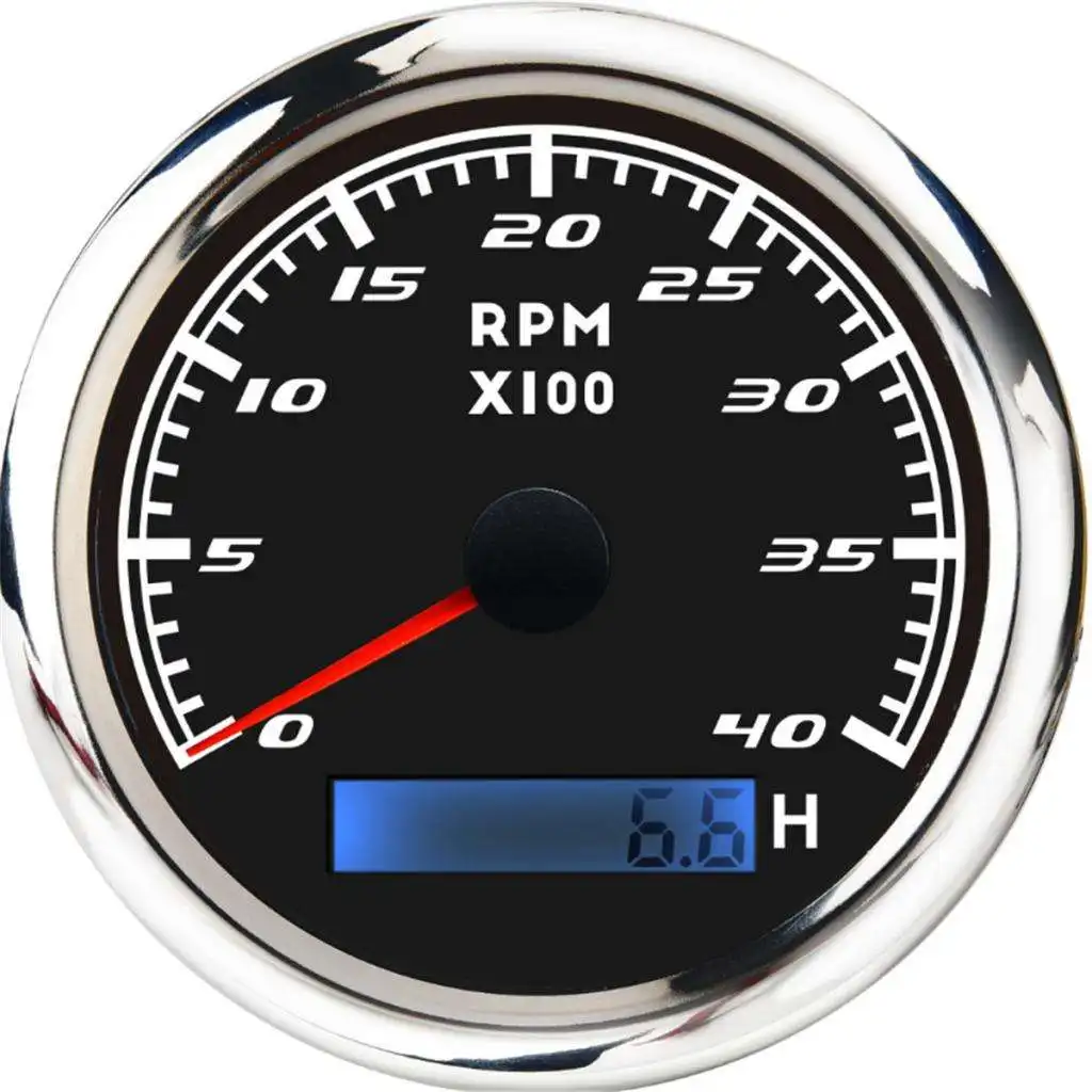 Boat Tachometer Marine Tacho Meter Gauge LCD Hourmeter 8 - 32V 4000RPM 85mm