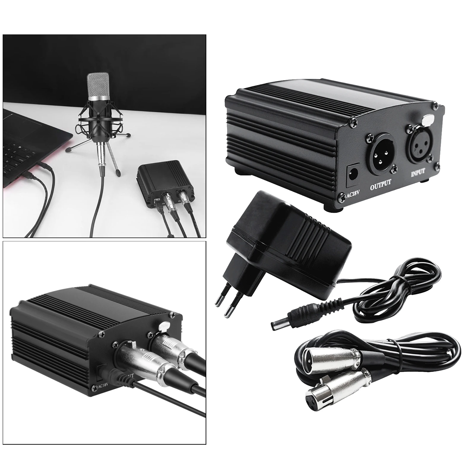 48V Phantom Power Supply with Charging Cable for Microphone Device Equipment