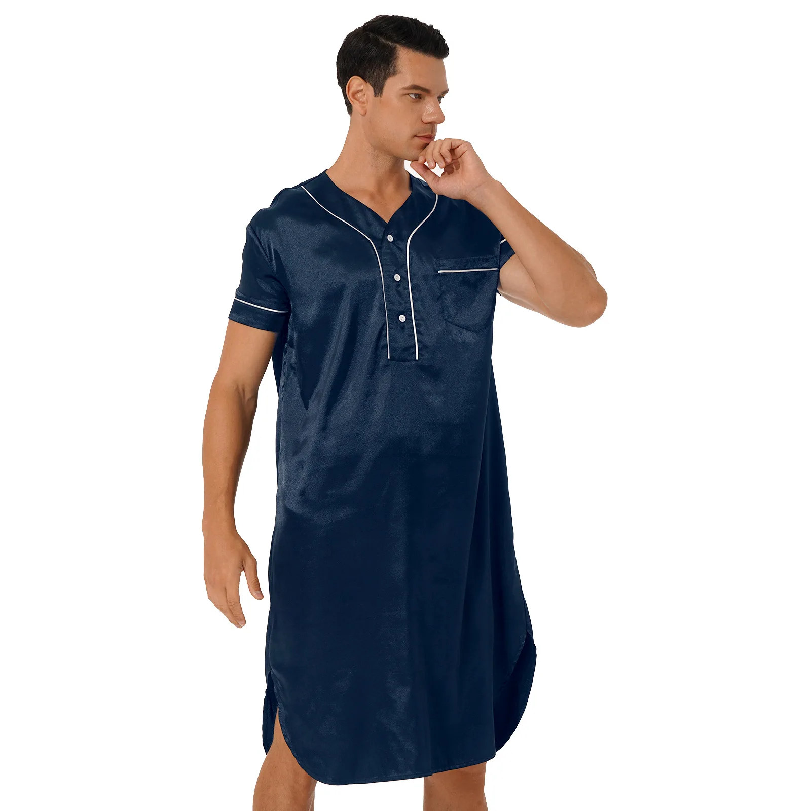 checkered pajama pants Mens Satin Nightshirts Sleepwear Adult Silk Short Sleeve Home Wear Pyjama Sleep Tops Nightwear Basics Plus Size white pajama pants