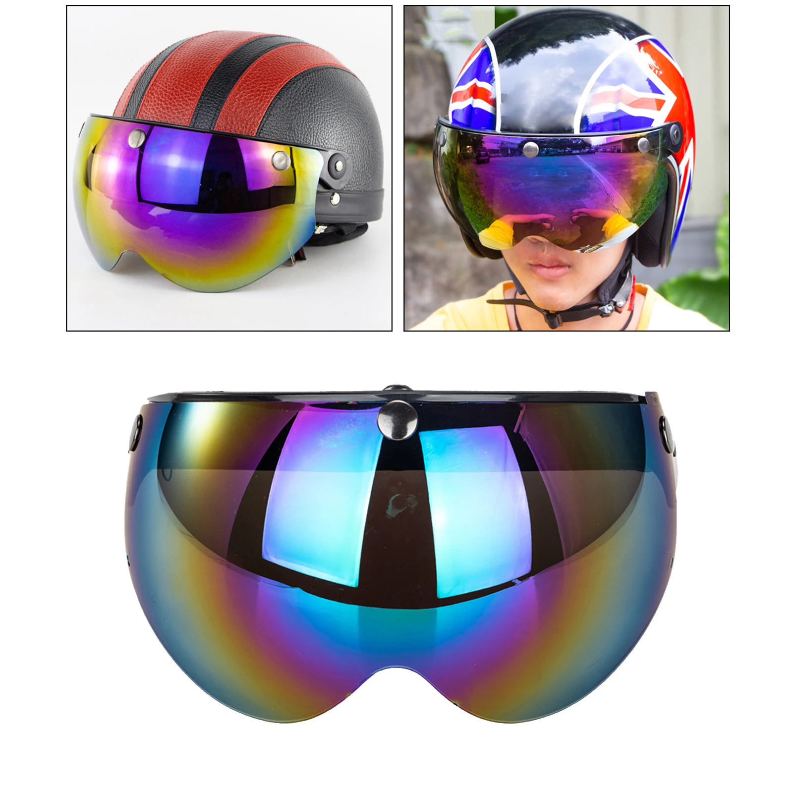 Retro Flip Up Down Shield Visor Lens for 3-Snap Motorcycle Helmets Half Face