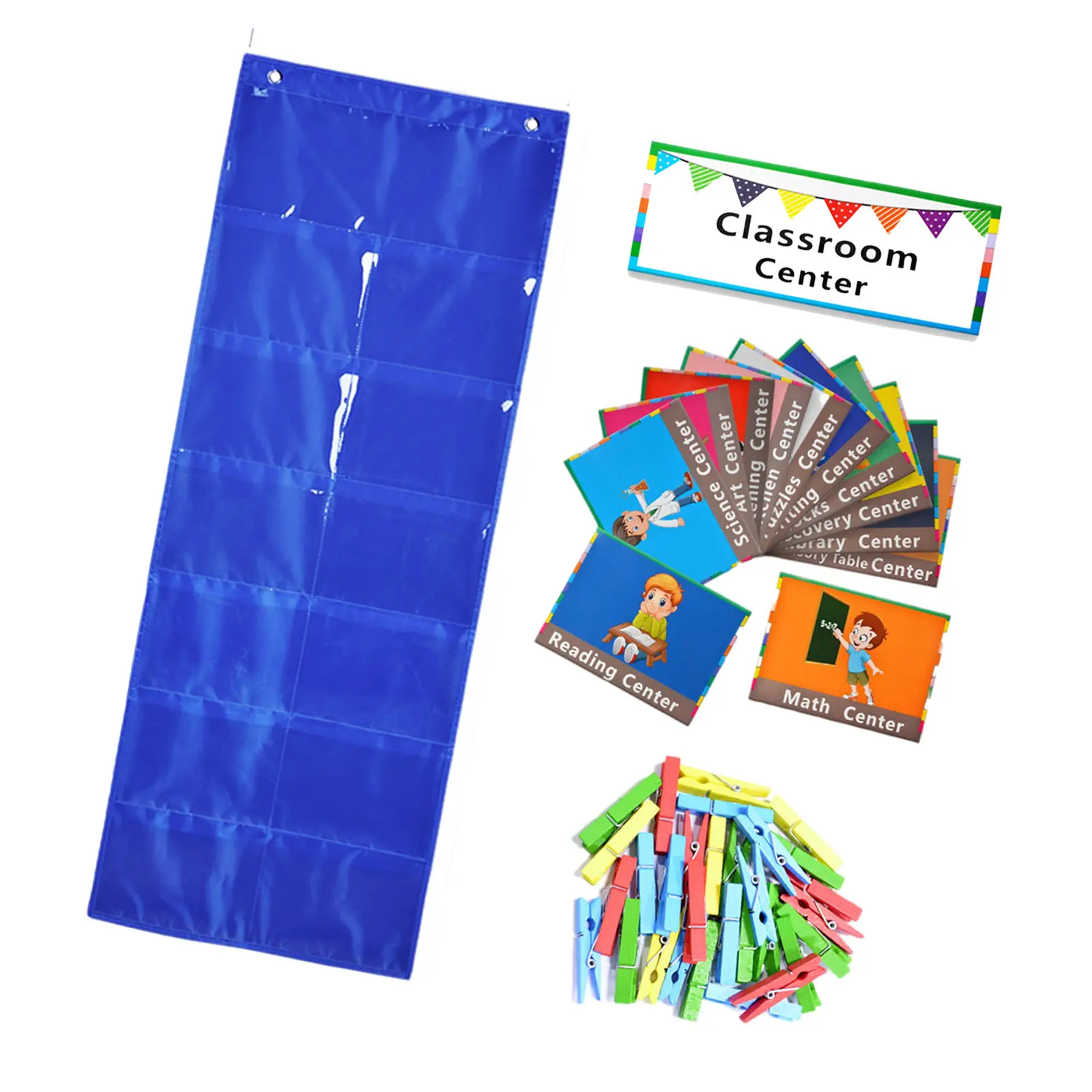 Management Pocket Chart Self-Standing Easiest Double-Row 14 Transparent Pockets Learing Subjects Changing for Daycare Door Child