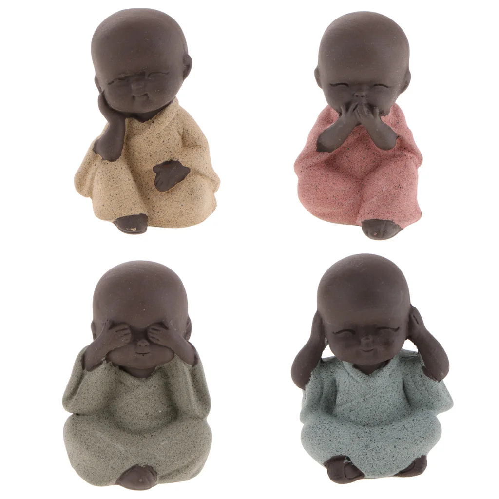 Ceramic Small Buddha Statue Small Monk Figurine Tea Pet Decorative Ornament