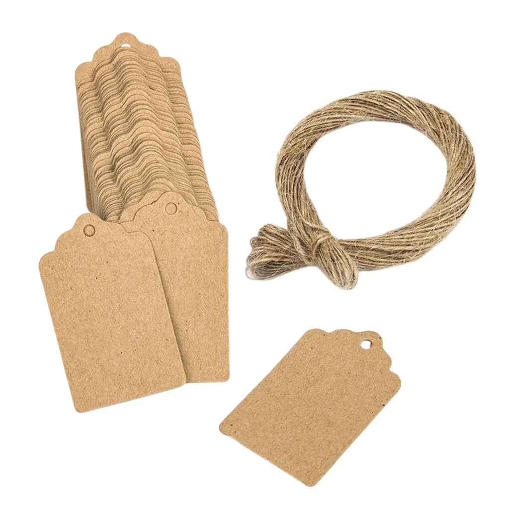 Gift Tags, 100-pack Kraft Paper Tags for Wedding Xmas Flower Craft  Tags with Natural Jute Twine, 5 x 4cm