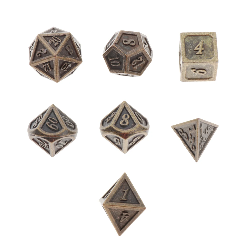 7 Pieces Durable Metal Dices Set - DND Game Polyhedral Solid Metal D&D Dice Set