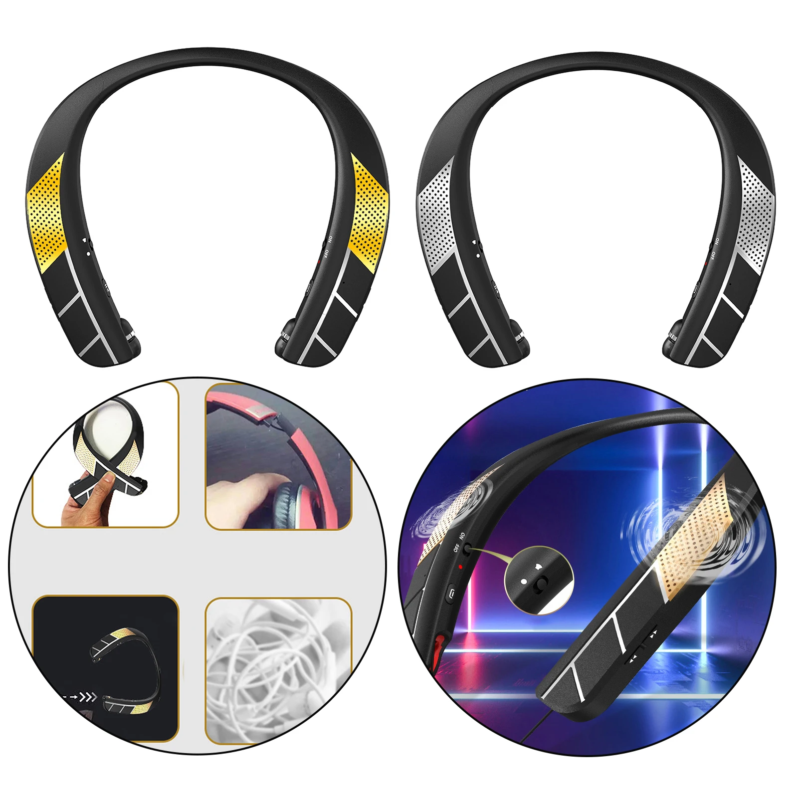 2 in 1 3D Surround Stereo Neckband Wireless Speaker Bluetooth w/ Retractable Earbuds Headphones Audio Portable Listen to Music