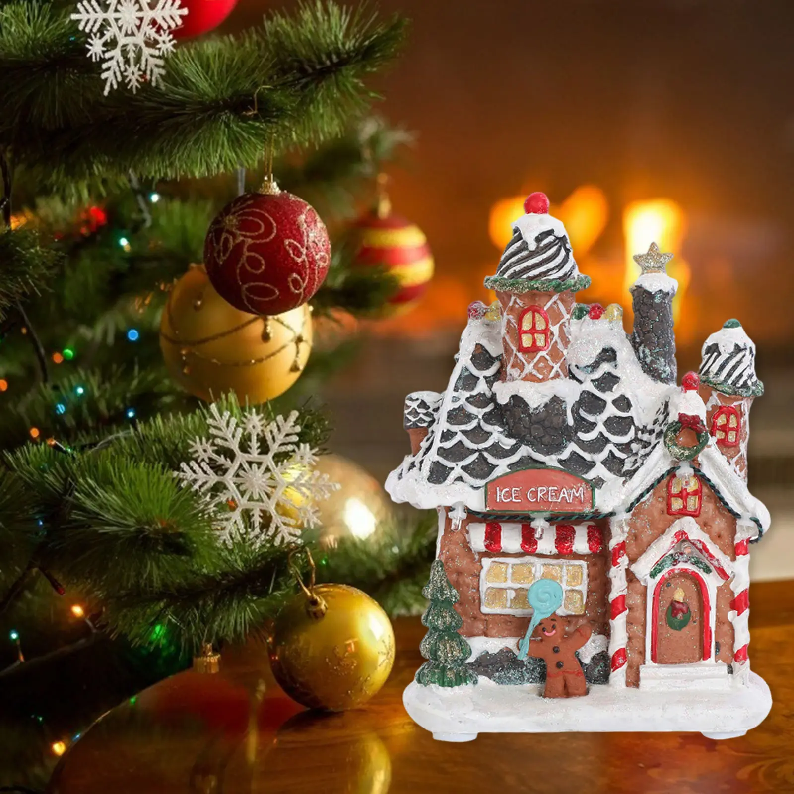 Creative Snow Scene House Ornaments Snow Scene Village Houses Building Holiday Hand-Painted LED Light Up Durable for Tabletop