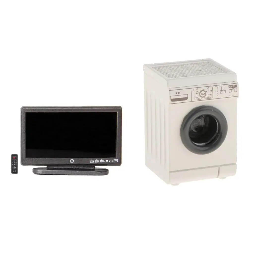 1:12 Miniature Washing Machine and Flat-panel TV Furniture Supplies Scenery