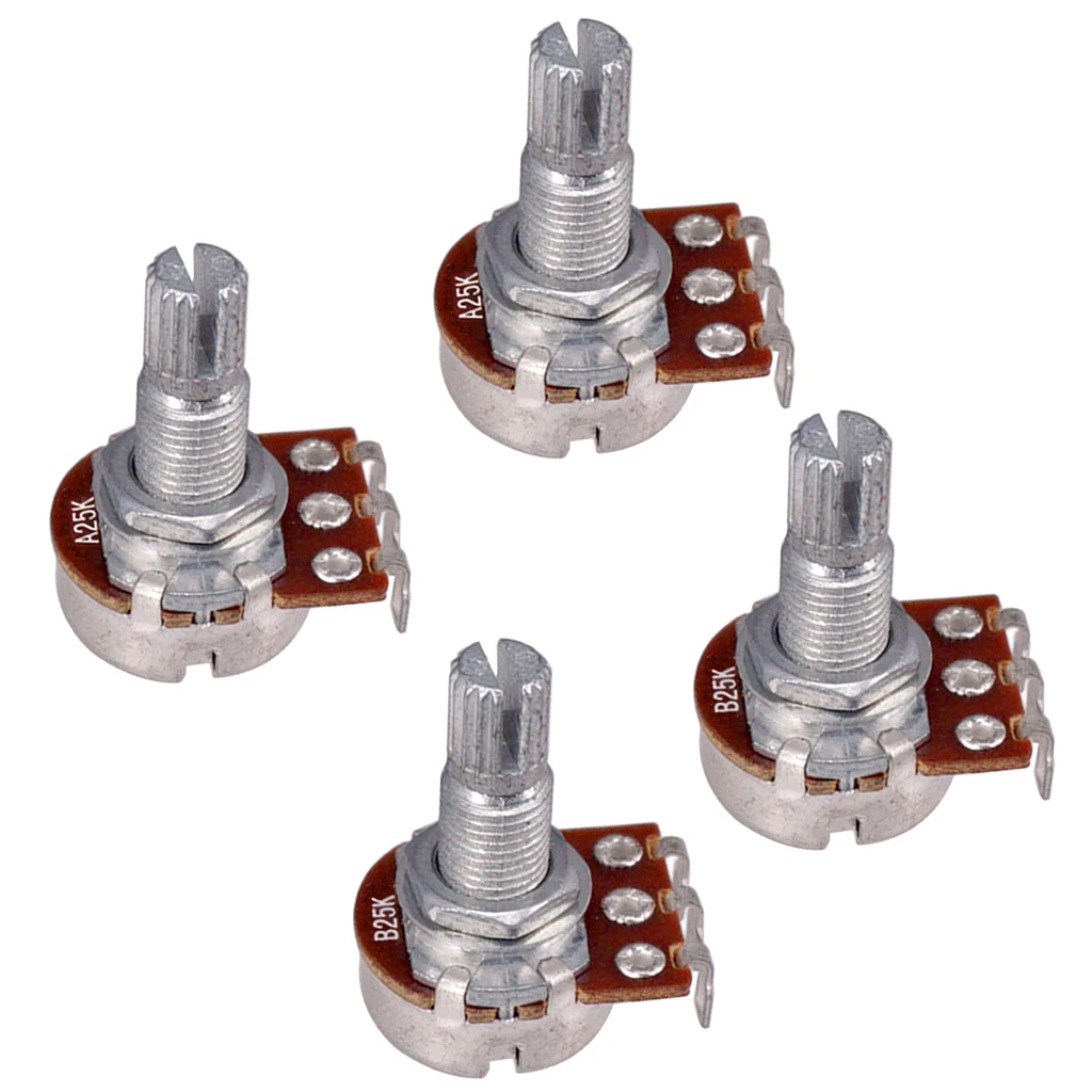 4pcs A25K/B25K Long Split Shaft Audio Taper Low Friction Potentiometers