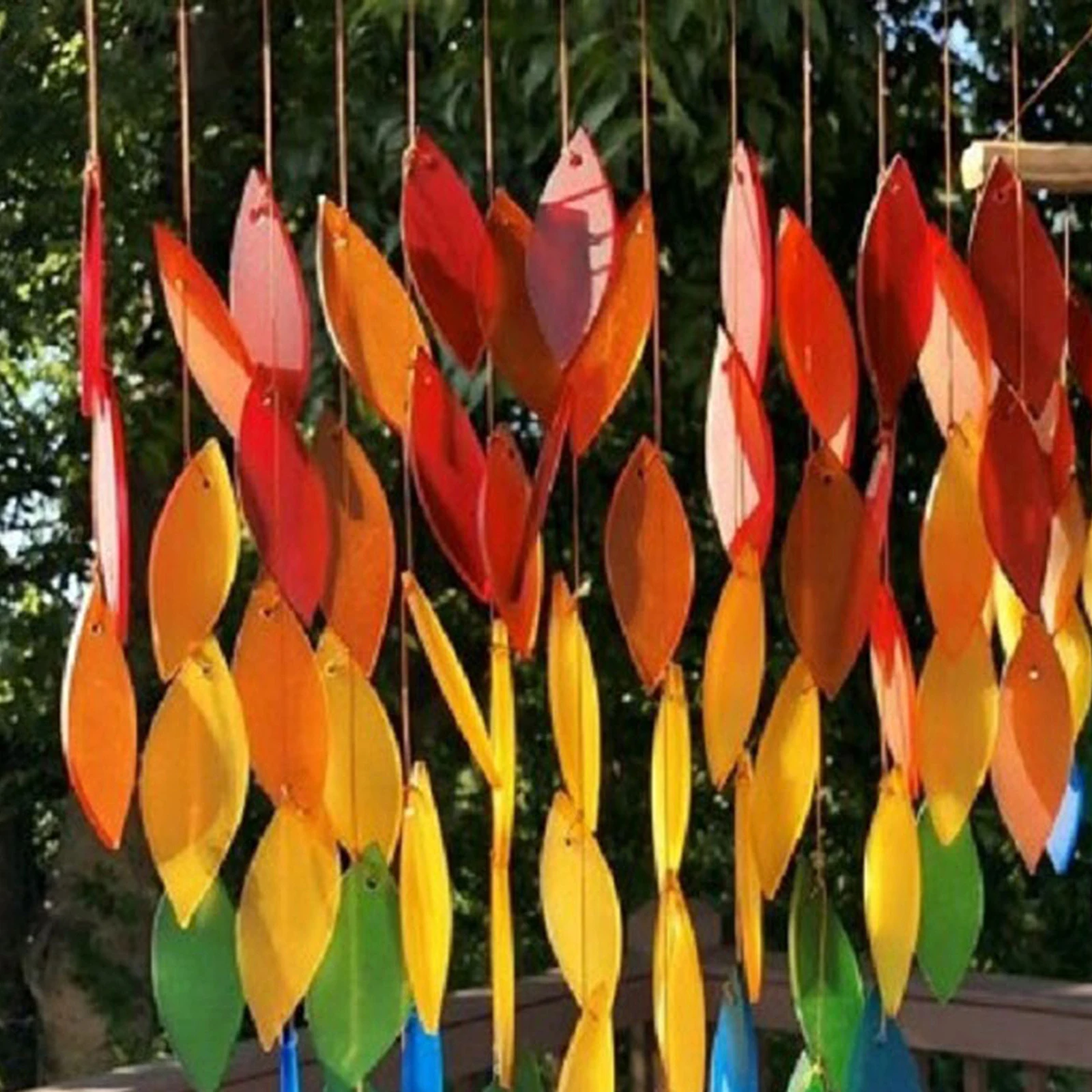 Leaves Rainbow Wind Chimes for Garden Yard Patio Natural Beautiful Sound