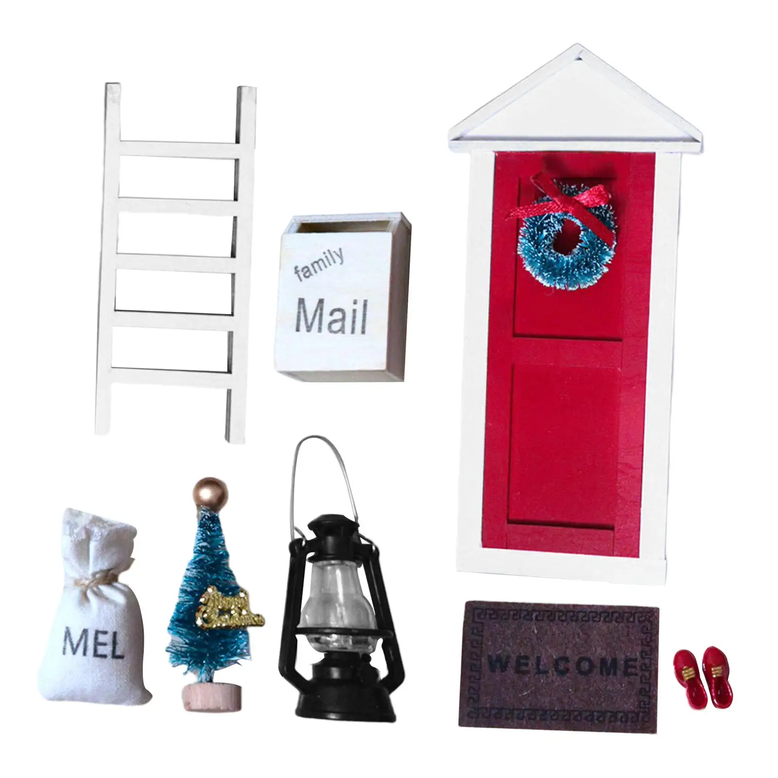 DIY Dollhouse Christmas Scene Kit Kids Gifts Ornaments 1/6 1/12 Doll House Decor Gift Bag Lantern New Year Gifts Mini Door Decor