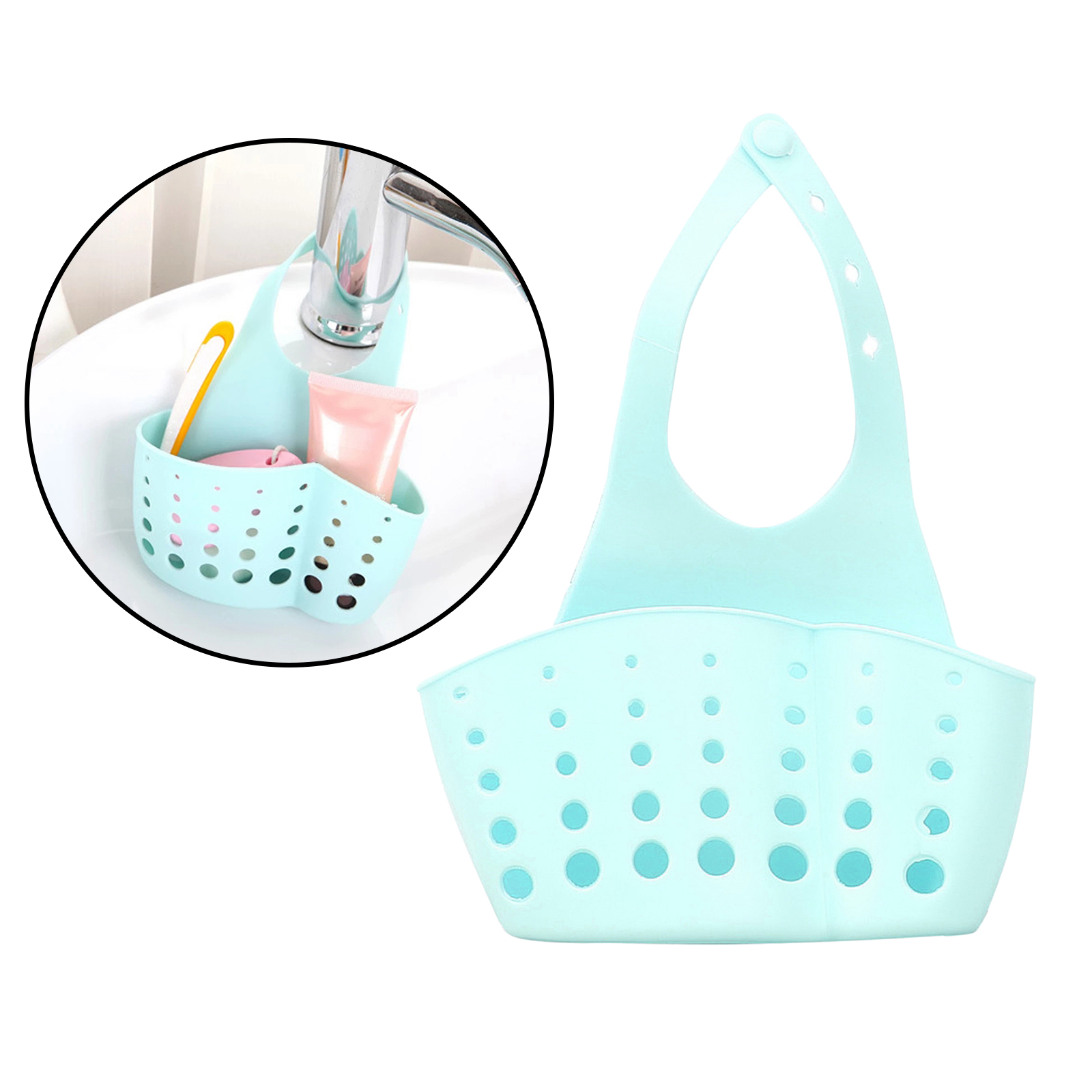 Kitchen Sink Drain Rack with PVC Adjustable Removable Button Sink Strainer Basket Storage Sponge Holder for Kitchen Bath Corner