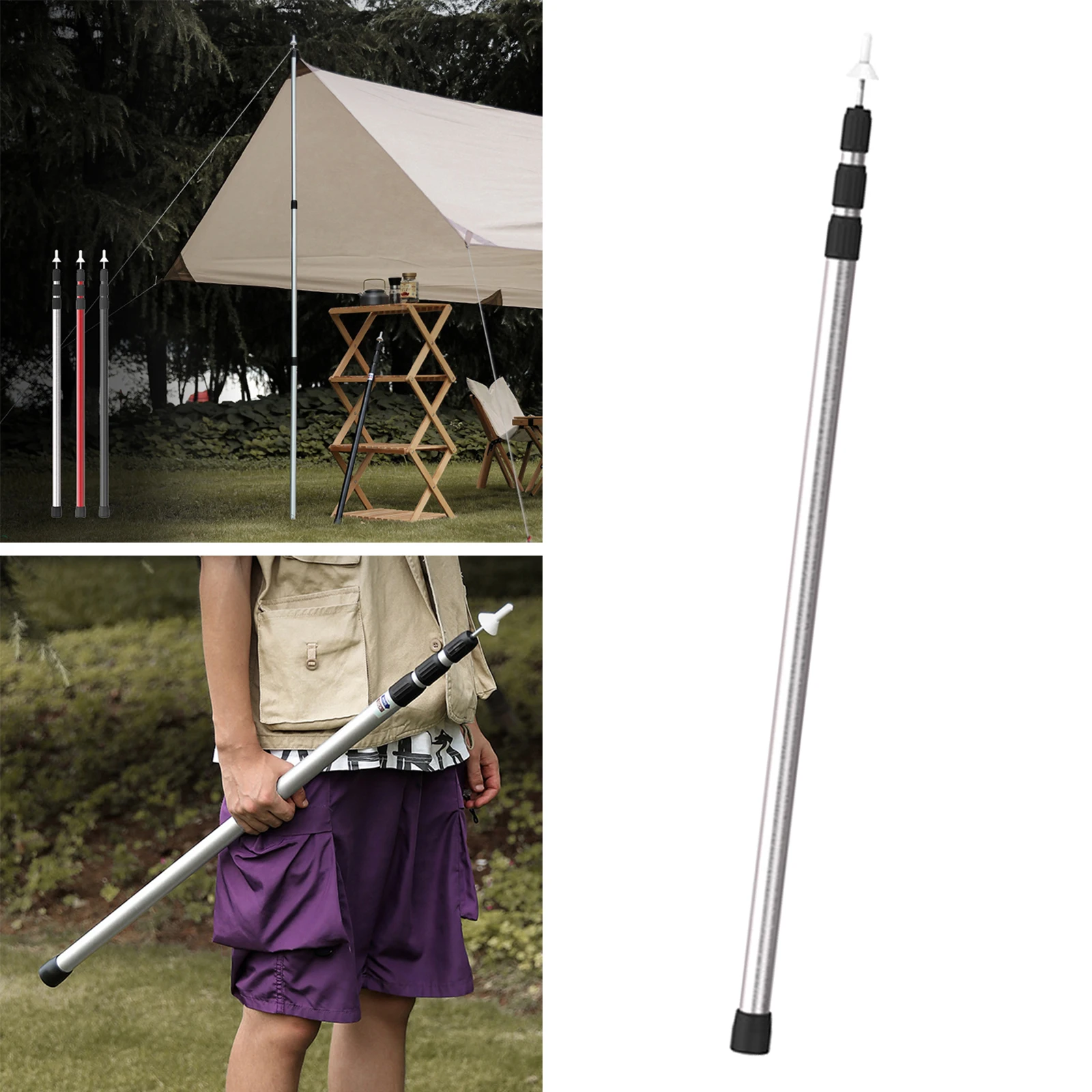 Outdoor Camping Pole Aluminum Alloy Adjustable Tent Support Rods Hiking Backpacking Beach Shelter Tarp Awning Pole