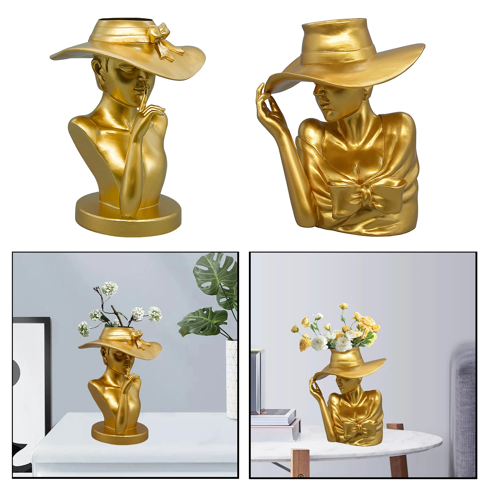 Modern Nordic Human Face Design Woman Statues Top Hat Ladies Decorative Dried Flower Vase Centerpiece Wedding Decor