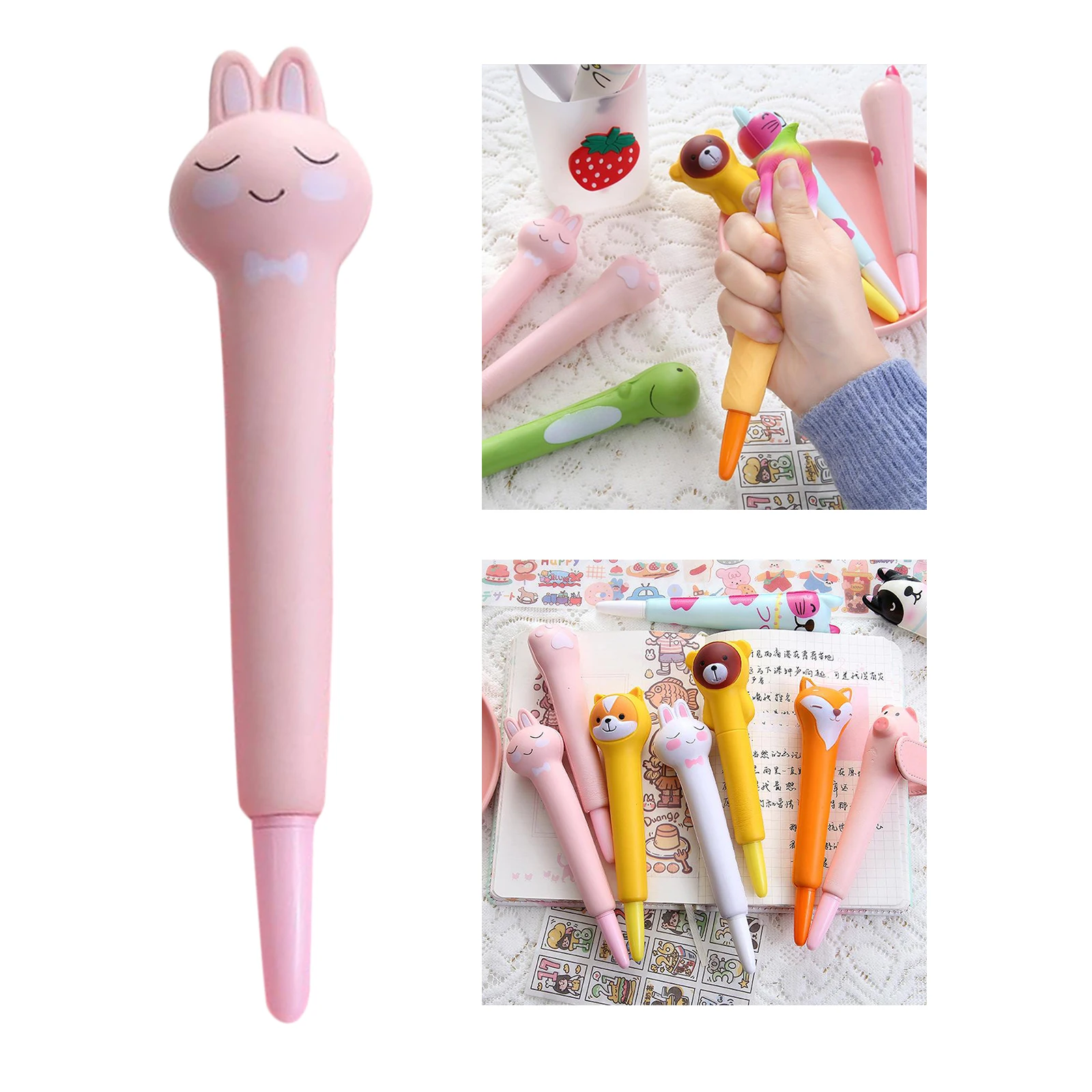 Slow Rising Pencil Pen Soft Squeeze Pen Squishy Pens Great Stress Relief Toy Pencil Toppers Gifts Pink Rabbit for Kids