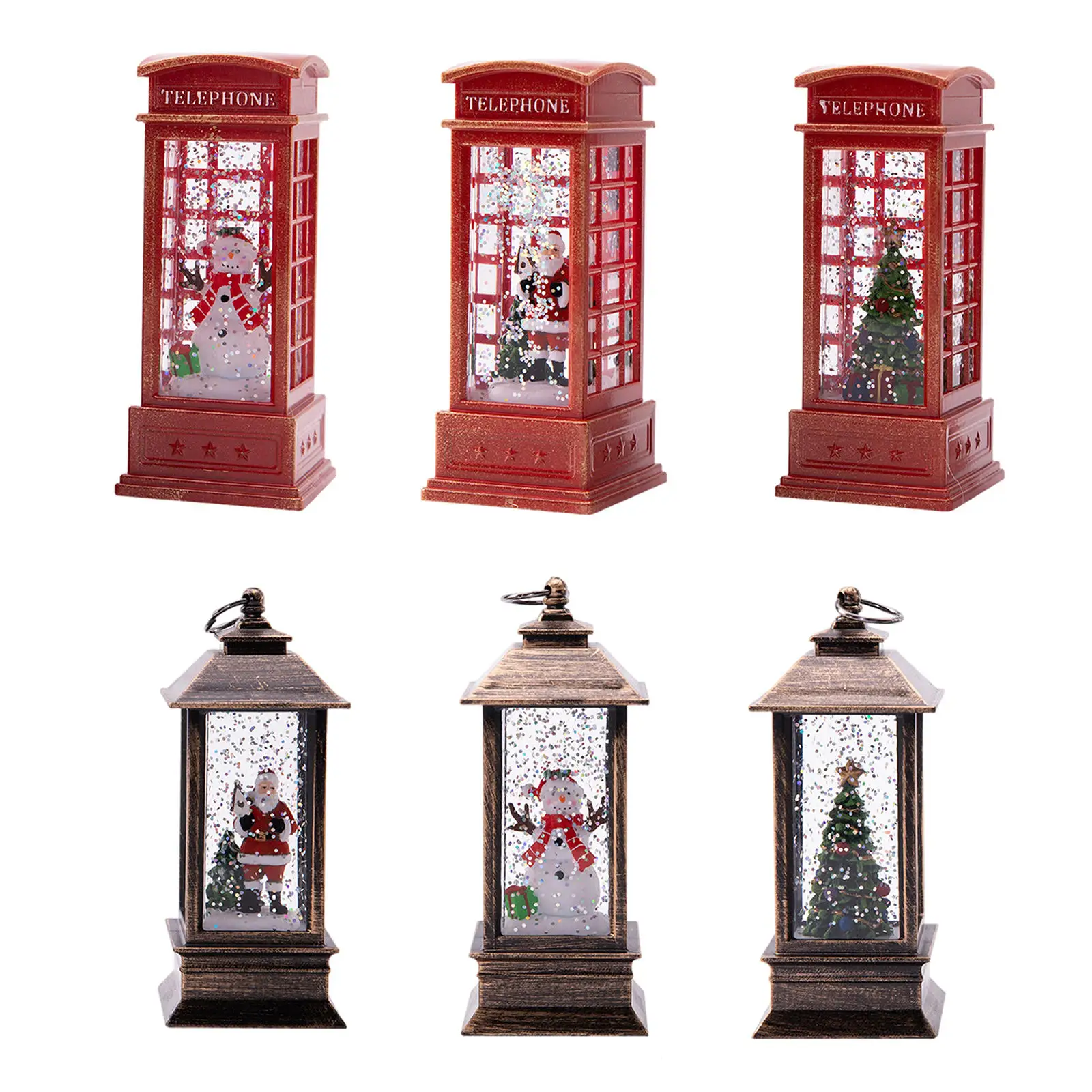 Christmas Lighted Glittering Water Lantern for Centerpiece Decor Ornament Phone Booth Tree