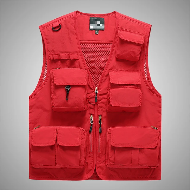 Men Fashion Utility Vest, Red Vest Men Outdoor, Utility Wear Vests