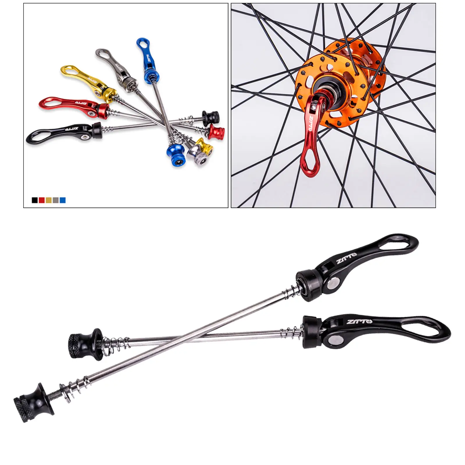 1 Pair Stainless Steel  Wheel Skewers / Front & Rear Hub Skewers,  Lever with Quick Release Clips