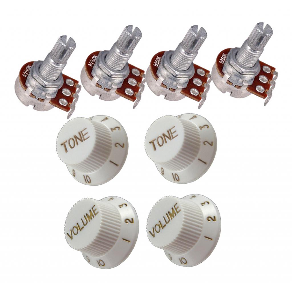 4 Pcs Guitar Potentiometer Audio Pots A250K B250K 18mm Replacement & 4 Pcs Guitar Volume Tone Control Knobs White