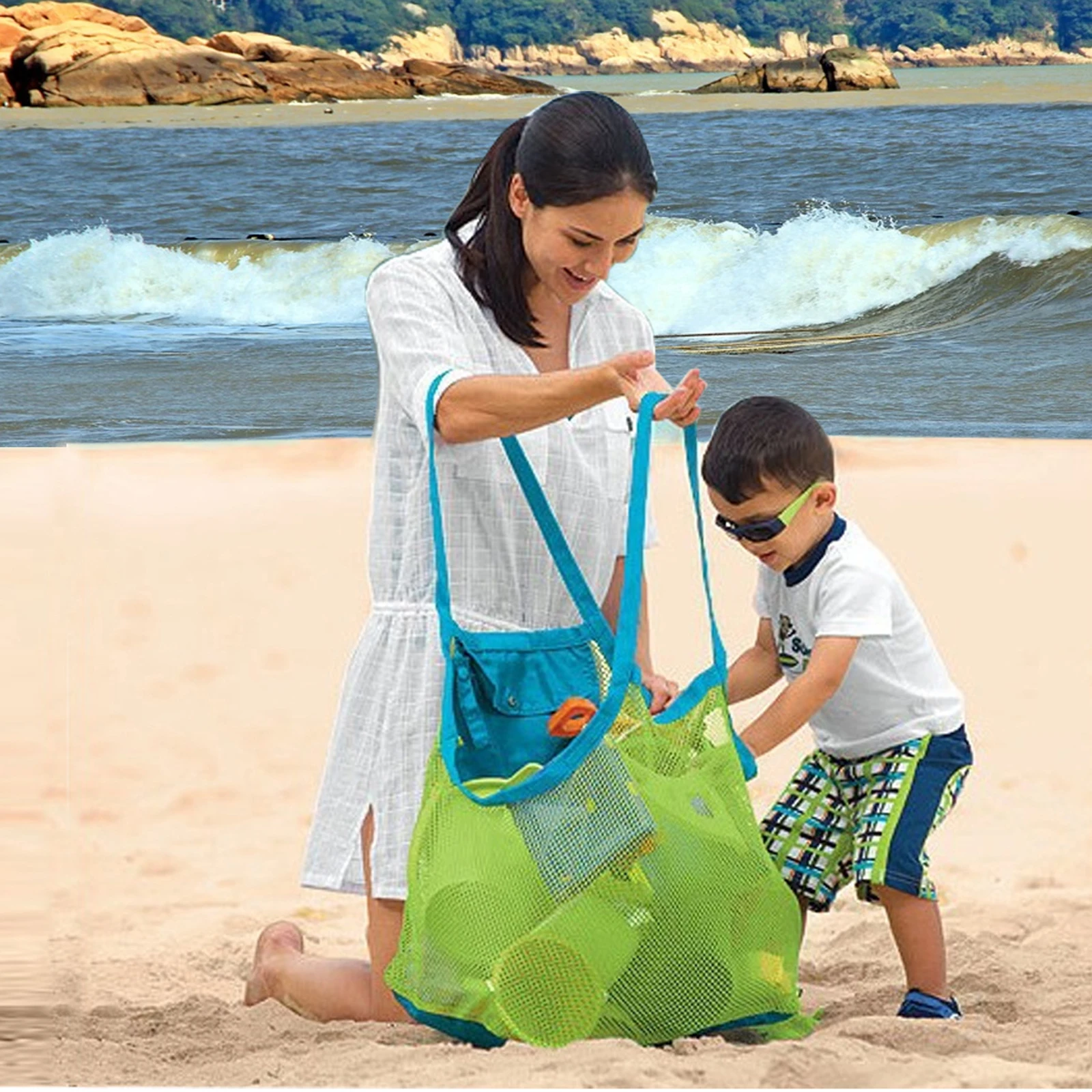 Large Mesh Beach Bag Sand Away Summer Swimming Pool Tote For Kids Toy Bag Organizer Sand Away Bag Beach Toys Towels Organizer 