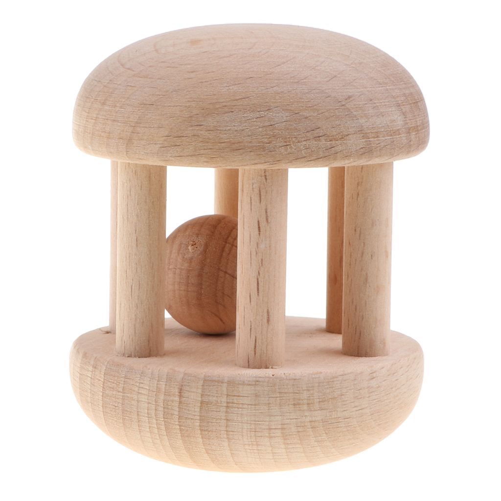 Natural Wooden Rattle Teether Baby Sensory Development Grasping Teething Toy