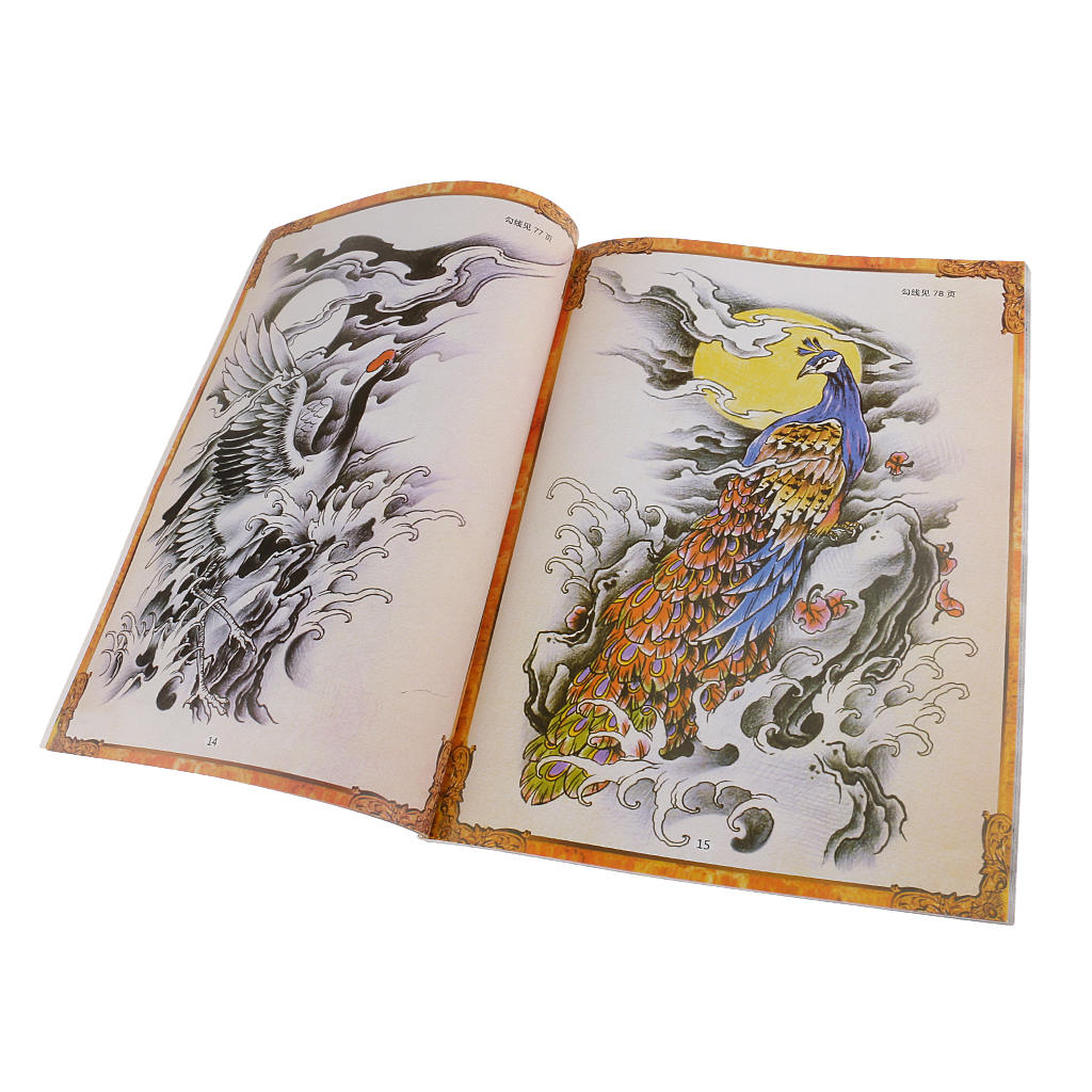 Flash Tattoo Reference Manuscripts Book Chinese Buddha Skull Lion Elephant Phoenix Cat Fish Flower