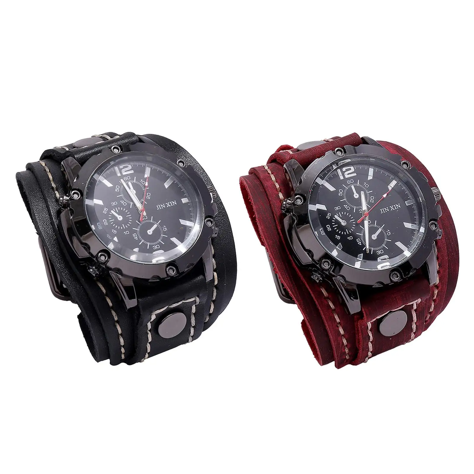 Retro Punk Men Wristwatch Male Watch Bangles Adjustable Leather Strap Watch Band Cuff Hybrid Design Comfortable for Men Male