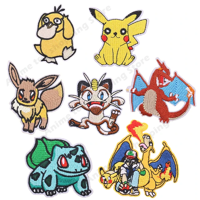 Pokemon pikachu patch de tecido, patches bordados, ferro na roupa, desenhos  animados, diy, decoração das crianças, adesivos - AliExpress