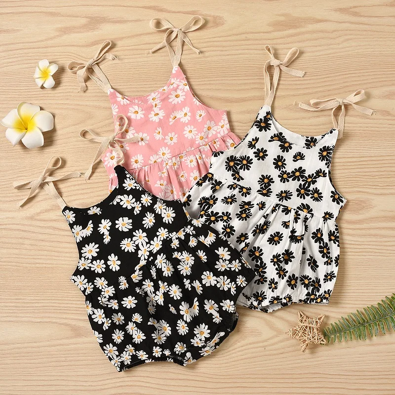 Newborn Infant Baby Boy Girl Romper Summer Cotton Jumpsuit Daisy print Sleeveless Backless Outfits Clothes Baby Bodysuits medium