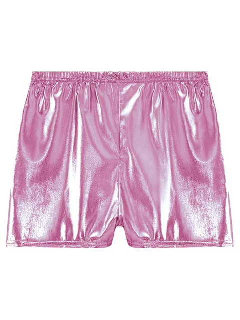 Womens Hollow Out Cheer Booty Shorts Shiny Metallic Crotchless