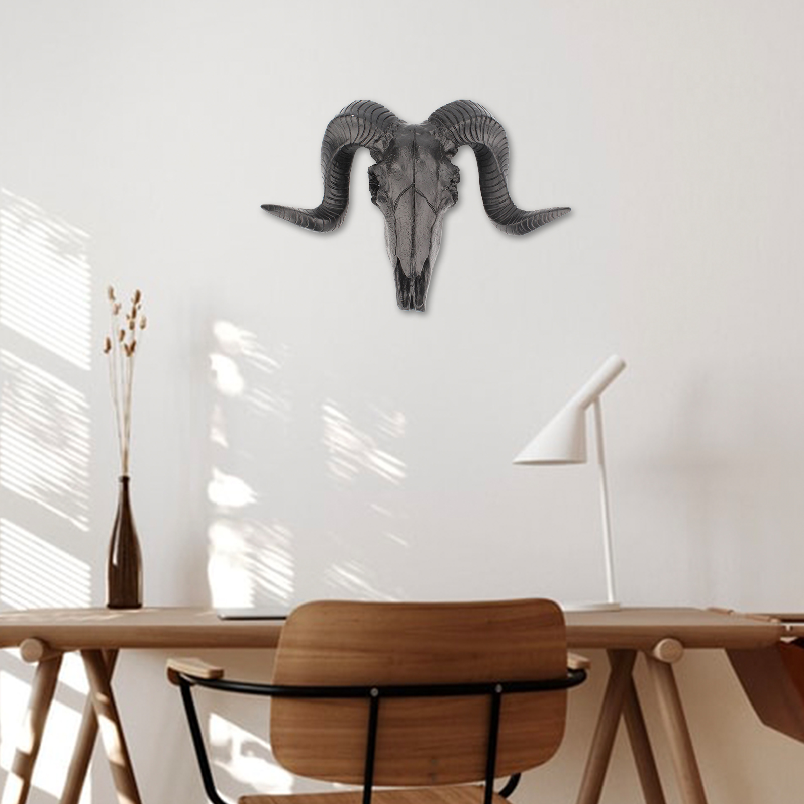 Sheep Skull Home Decor Ram Curled Horns Wall Hanging Wall Mounted Giraffe Sculpture Wildlife Animal Head Wall Decor Ornaments