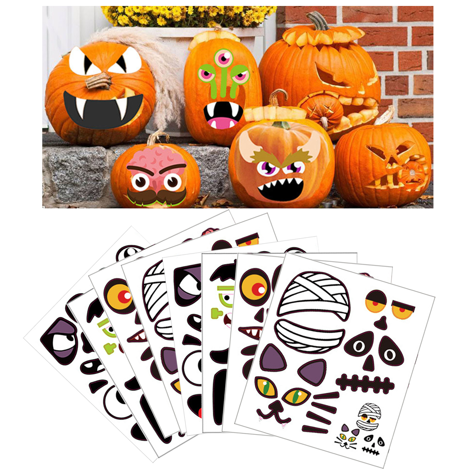 Set of 8 Cute Interesting Halloween Stickers for Pumpkin Kids Teens Party