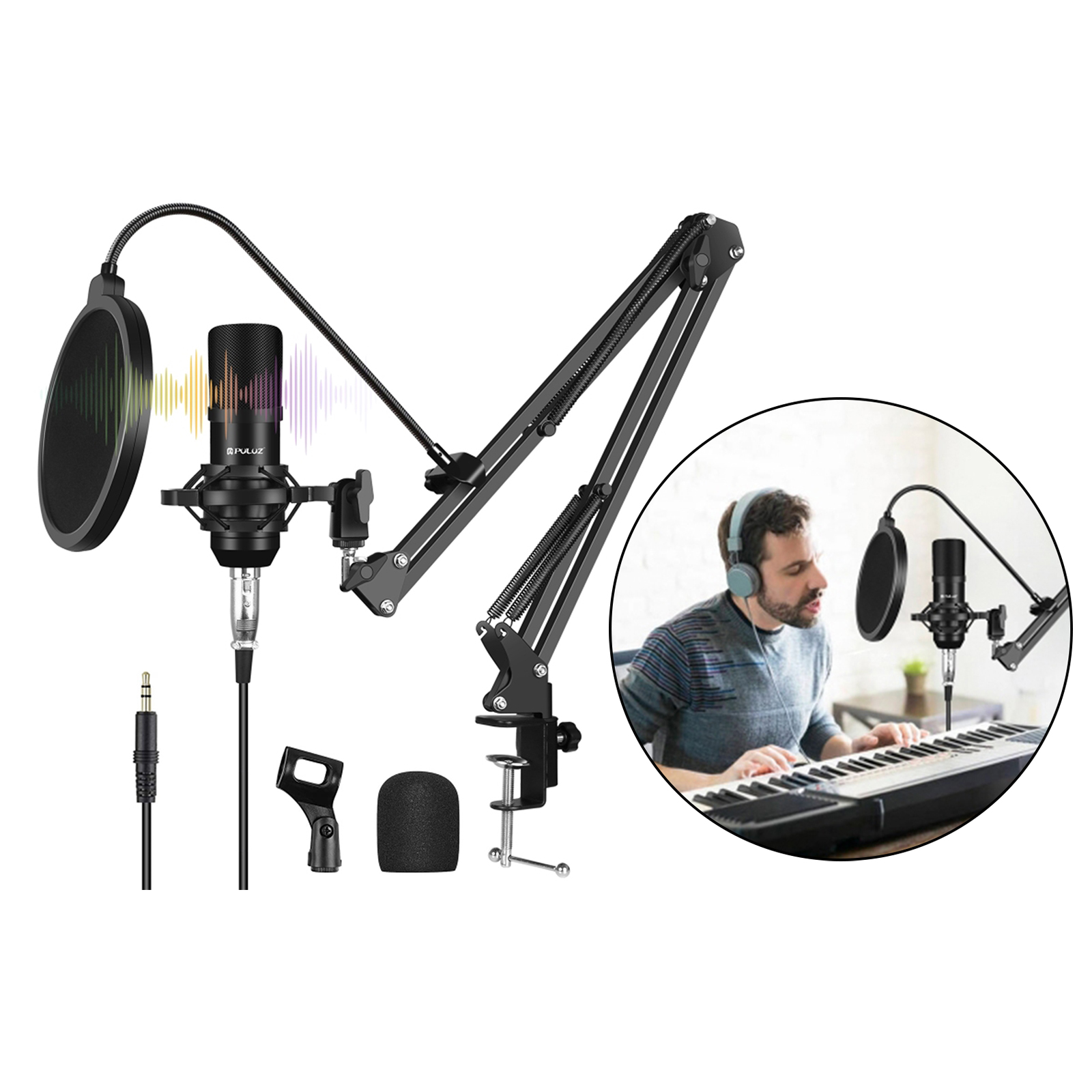 Adjustable Microphone  Boom Scissor Arm Stand, Mic Stand for Radio Broadcasting, Stage and TV Stations