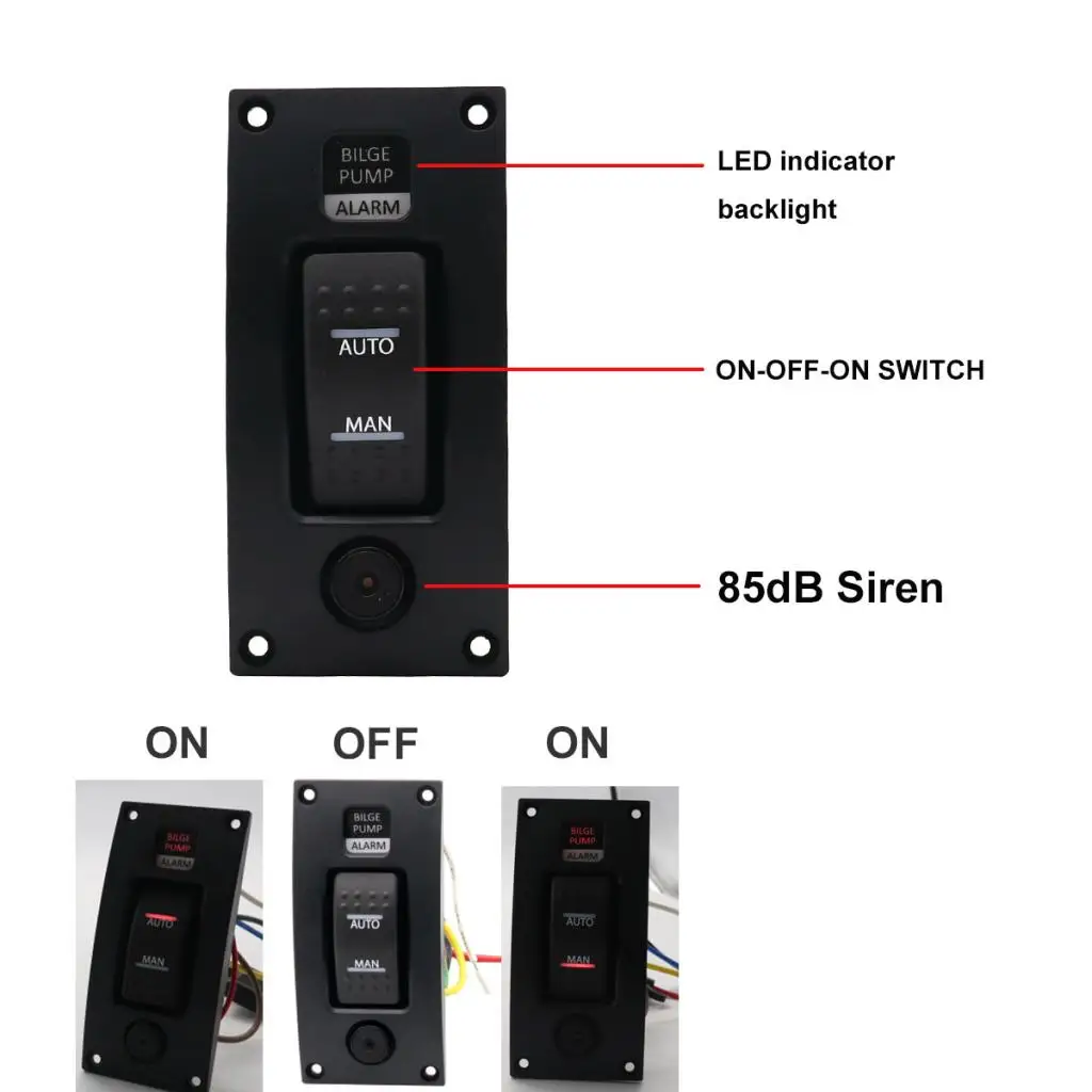 Marine Boat Bilge Pump Switch Panel LED Backlight with Alarm Switch