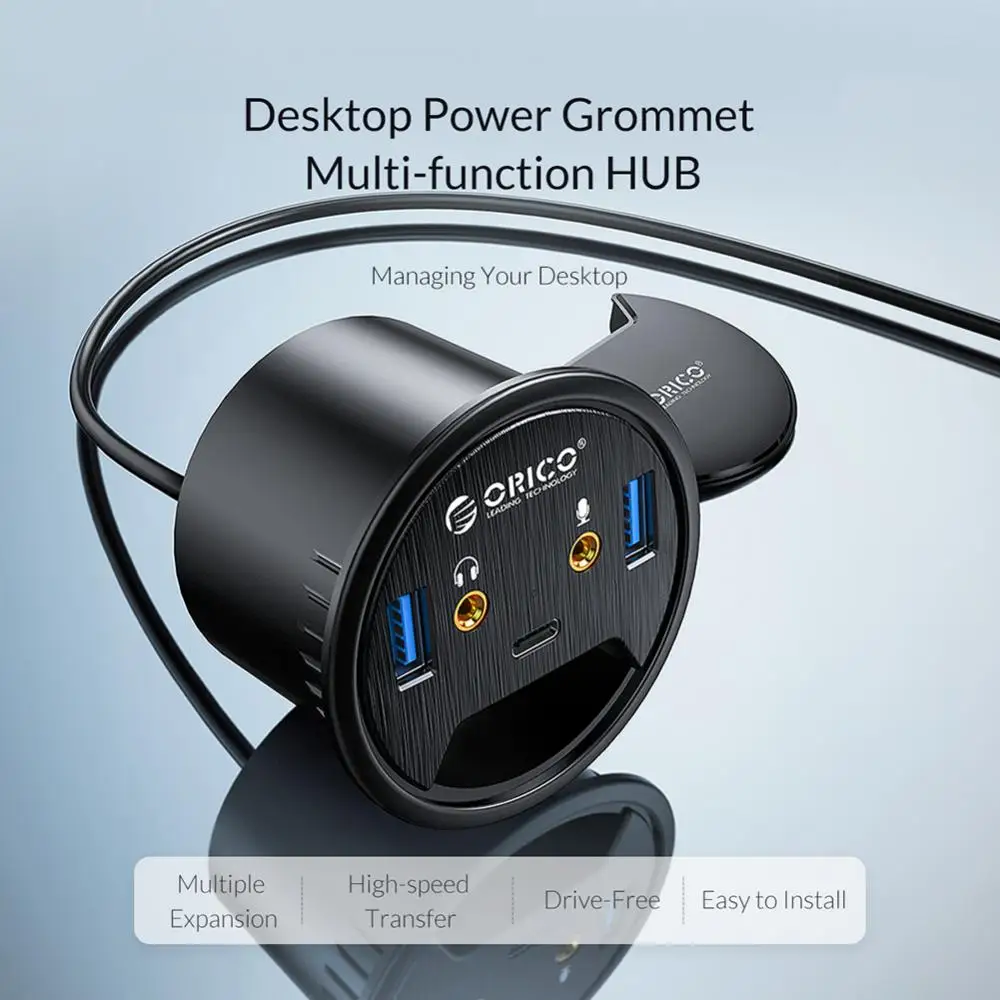 Desktop Power Grommet Hub Recessed Power Strip with 2 Type-A 1 Type-C Port