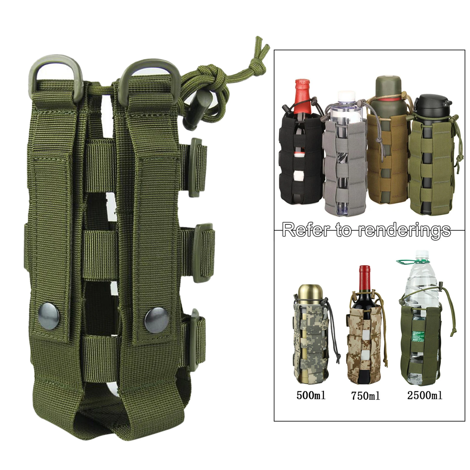 0.3L-0.8L Tactical Molle Water Bottle Pouch Military Canteen Cover Holster Outdoor Travel Kettle Bag for Hiking Camping Outdoor