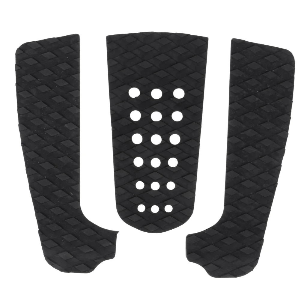 3pcs Traction Surfboard Tail Pad Deck Grip Mat Shortboard Skimboard Decor - Black