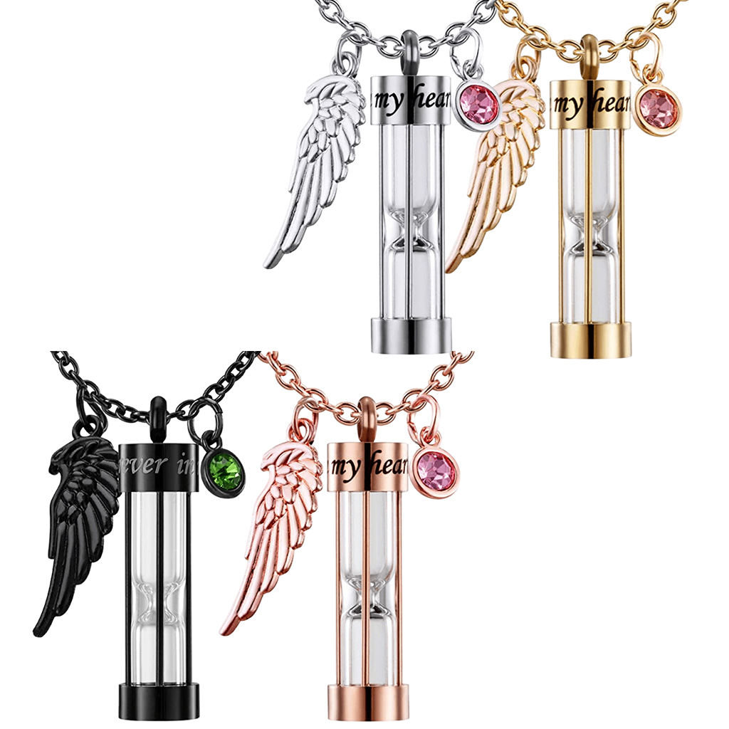 Hourglass Cremation Urn Necklace Stainless Steel Birthstone Keychain Memorial Pendant for Pet Ashes Women Men
