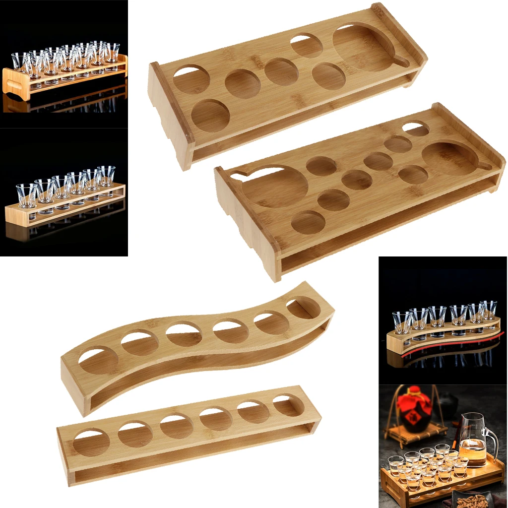 Bamboo Shot Glass Holder Rack Barware Whisky Cup Serving Tray, Perfect for Party, Bars, Pubs and Home