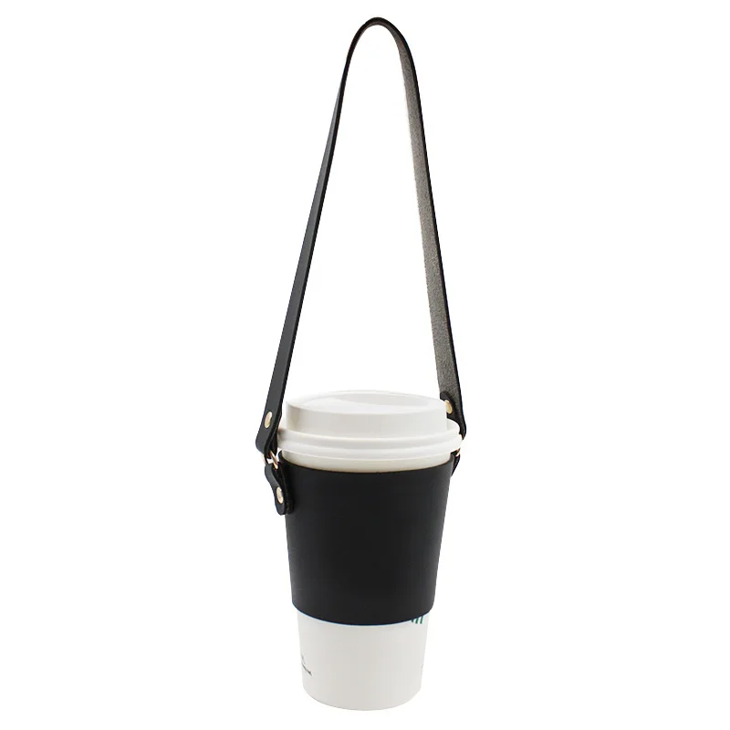 Leather Coffee Cup Holder  1-Piece Cover PU 1PC Portable Hand-held Glass Cup Holders Travel Cup Outer Packaging Case Decor Covers in Black