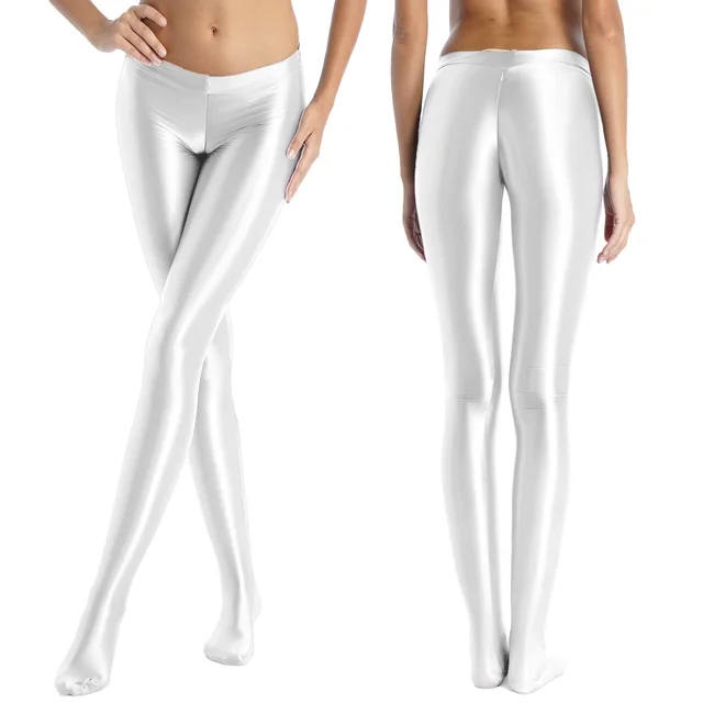 Womens Patent Leather Pants Pantyhose Latex Zipper Crotch Wetlook