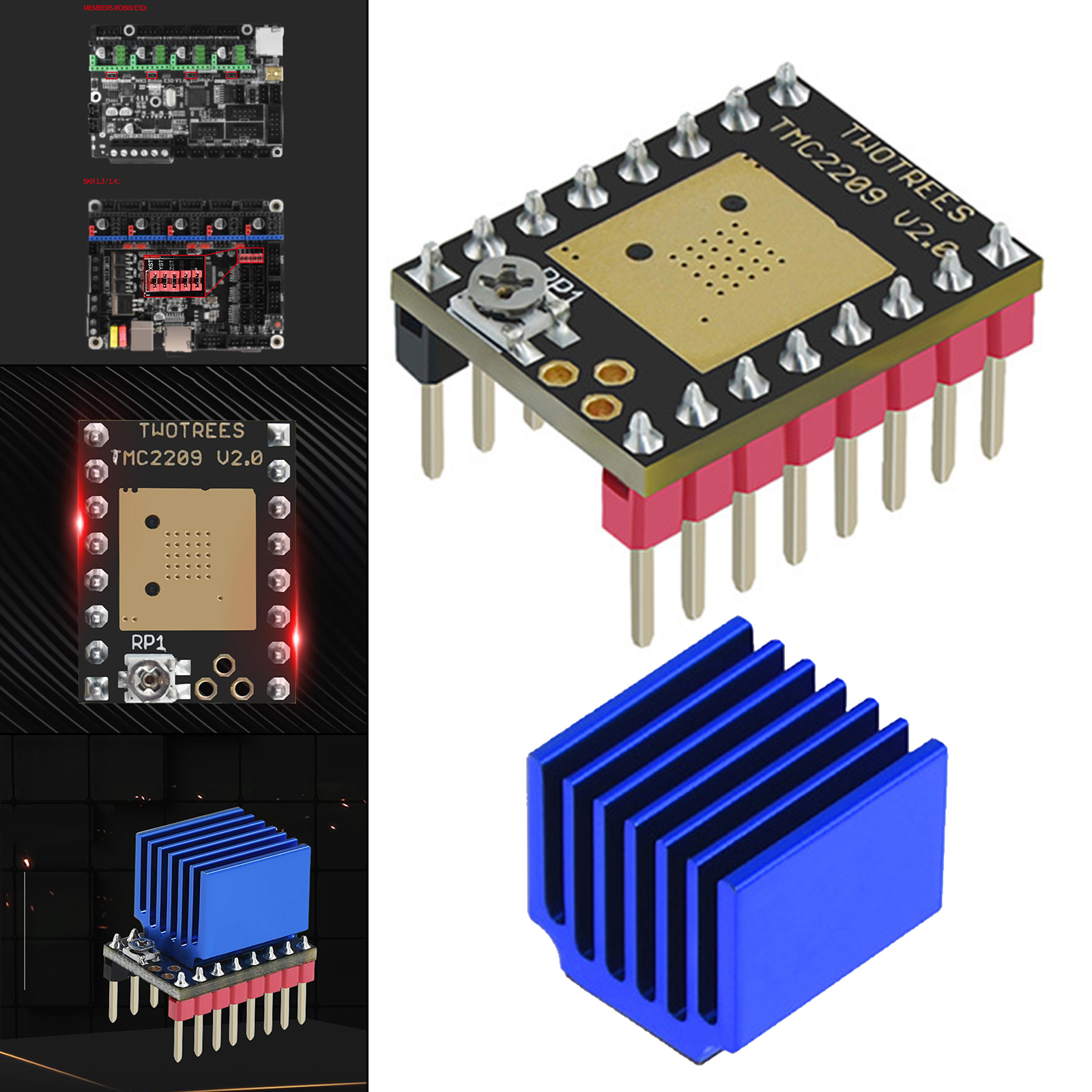 TMC2209 V2.0 Stepper Damper with Heat Sink Driver Replacement Part for A4988 DRV8825 for 3D Printer