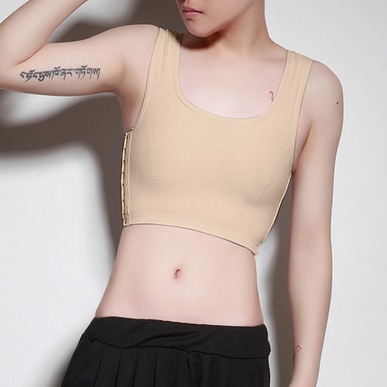 Women Solid Color Breast Side Buckle Short Chest Casual Tran Top Breathable Buckle Tops Casual Vest Breast Binder Tops Shapers plus size shapewear