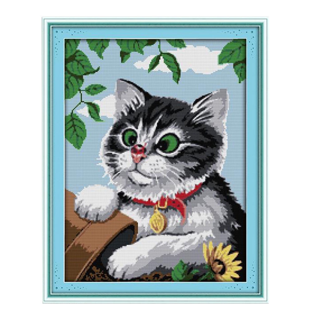 1 Set Cross Stitch Starter Kit with Little Cat Pattern for Embroidery Lovers