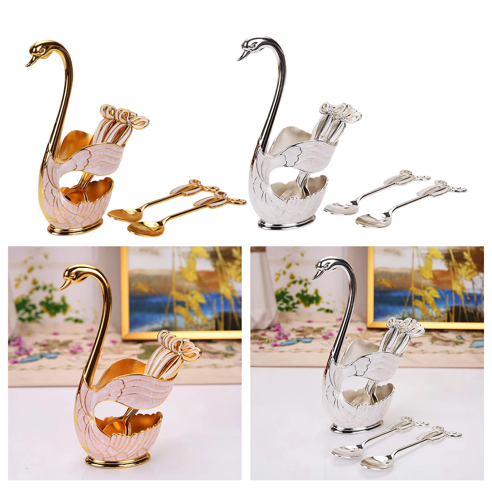 Luxury Swan Fork Holder Set Spoons Alloy Tableware Wearable Cutlery Kitchen Dining Wedding Decor Buffet Picnic