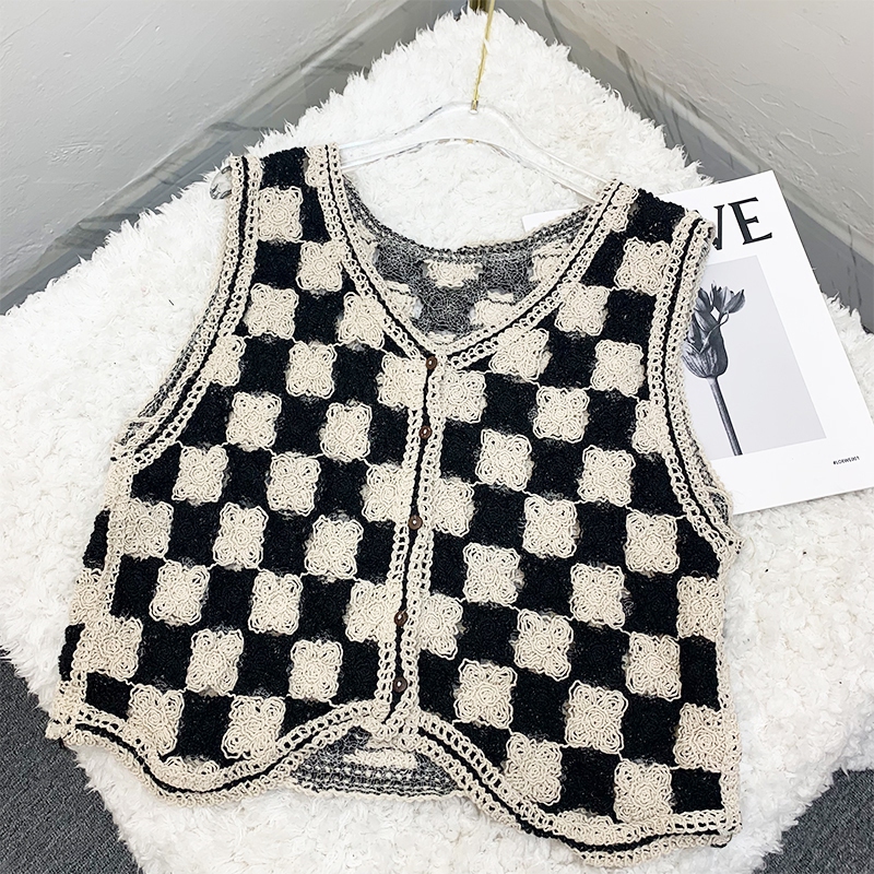 outono retro camisola colete para mulher botão para baixo xadrez cardigan colete irregular sem mangas com decote em solto estilo casual camisola