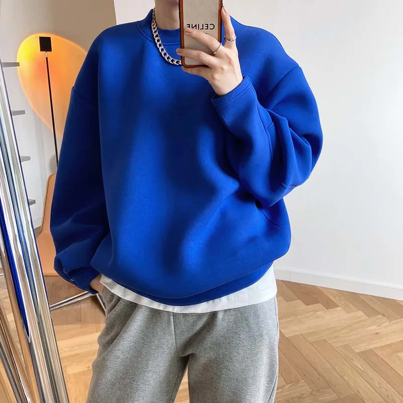 Luxury Quality Space Cotton Pullovers Sweatshirt Women Oversized Solid Color Electric Blue Spring Fall 2022  Korean Tops teddy bear hoodie