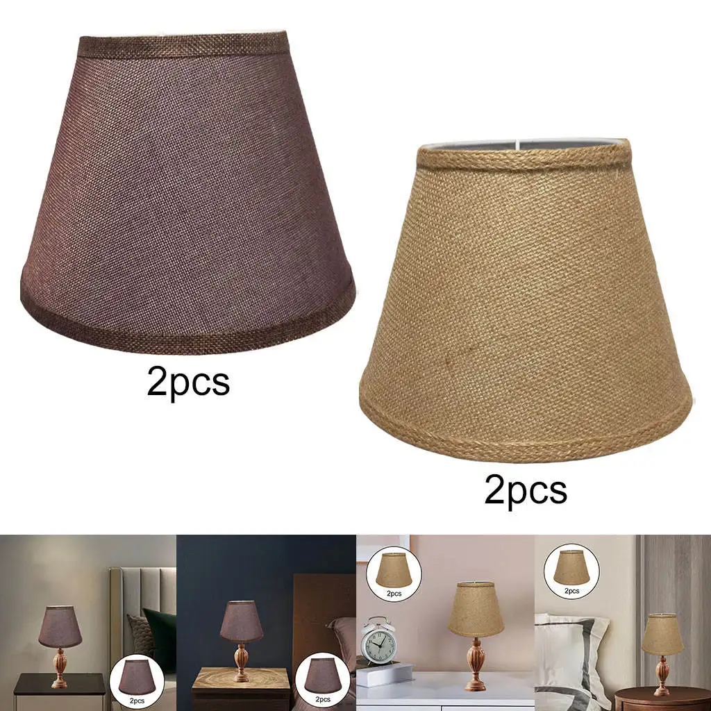 2Pcs Pastoral Style Table Light Lamp Shades Decor Lamp Cover Replacemen Lighting Linen Lampshades for Dining Room Office Hotel